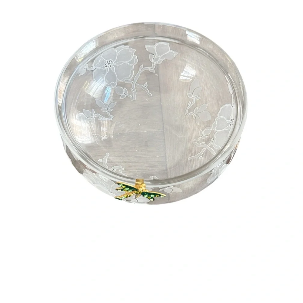 Lenox Garden Jewels Dragonfly 8” Round Crystal Bowl – Etched Floral Design